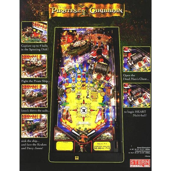 Pirates of The Caribbean Pinball FLYER Original NOS Game Vintage Promo - Picture 2 of 4